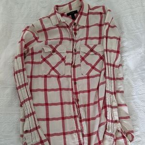 J Crew Red and White Plaid Button Down
